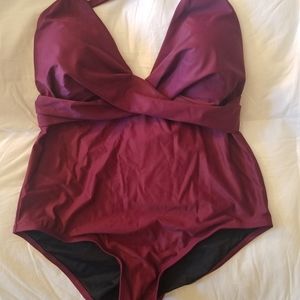 Stunning Coastal Blue 1 Piece Wrap swim 2X Rose